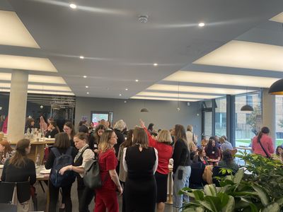 Attendees gathered at the new HB Allen Centre, part of Keble College, Oxford during IWD event