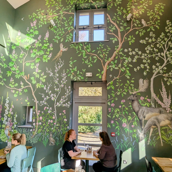 The Freddie Whimsett mural in Levens Kitchen, at Levens Hall and Gardens, the South Lakes, Cumbria.