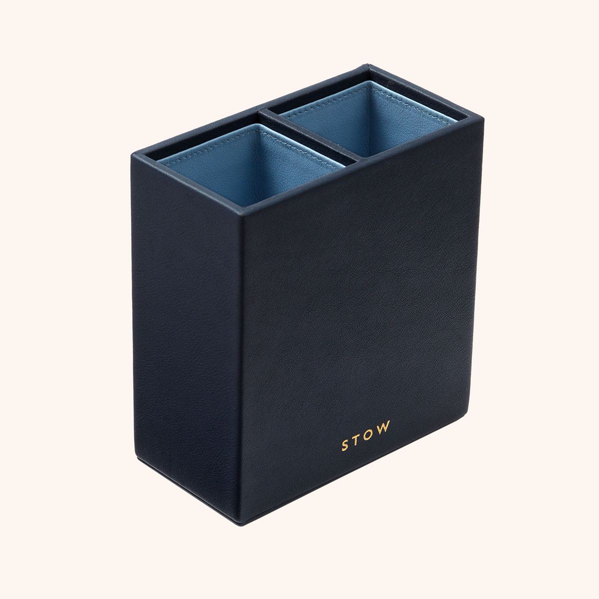STOW square leather double pen pot 