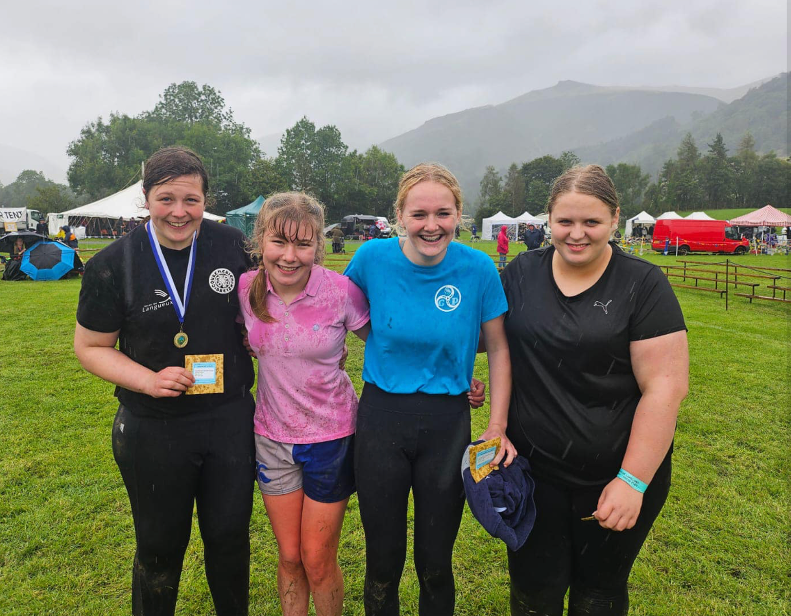 Under 18s Ladies and also All Weights Champion Rosie Hodgson (left) with her fellow competitors Lucy Coulston, Elizabeth Wilson and Lottie Nelson.