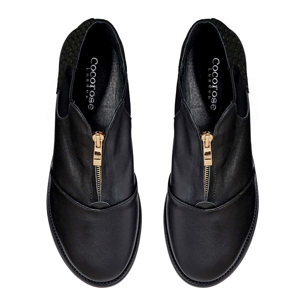 Hampstead Black and Black Snakeprint Leather Ankle Boots from Cocorose London