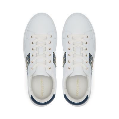 Hoxton White Trainer with Navy Studded Stripe