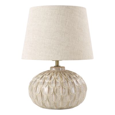 Kentford Table Lamp Grey Ceramic and Antique Brass With Shade