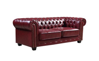 Chesterfield Red Leather Antique 3 Seater Sofa