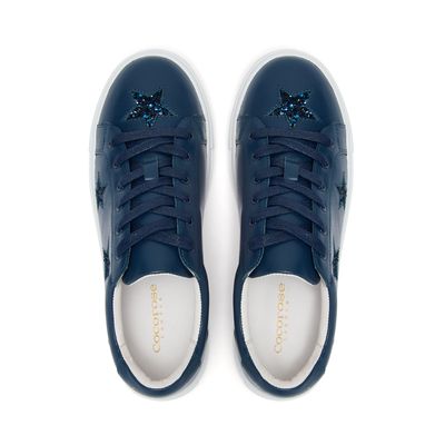 Hoxton Navy with Navy Glitter Stars low-top, super-comfort trainer from Cocorose London.