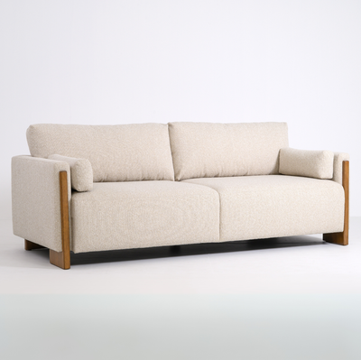 Audrey Exposed Wood Frame 3 Seat Sofa in Ecru Textured Weave