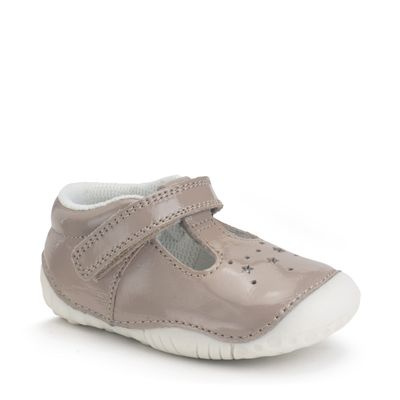 Tumble Taupe patent baby girls rip-tape t-bar pre-walkers