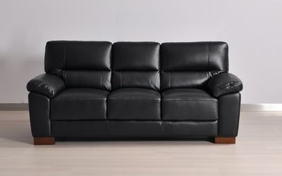 Dalmore Genuine Leather Black 3 Seater Sofa