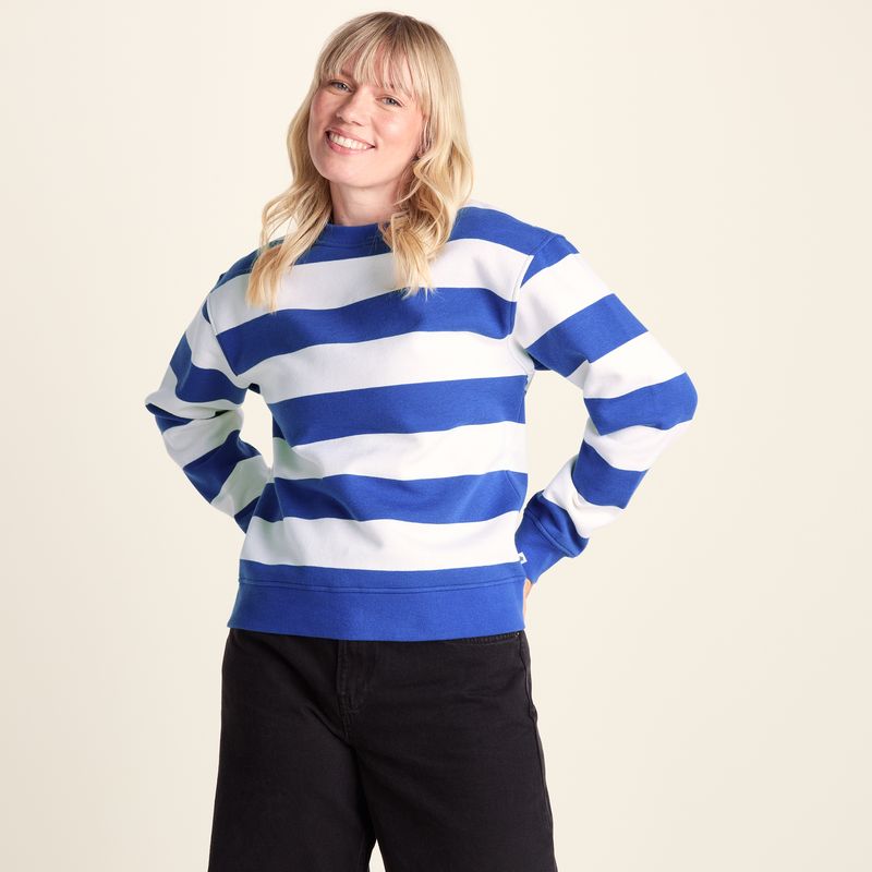 Yuri Womens Supersoft Crew Neck Striped Sweatshirt - Cobalt Stripe