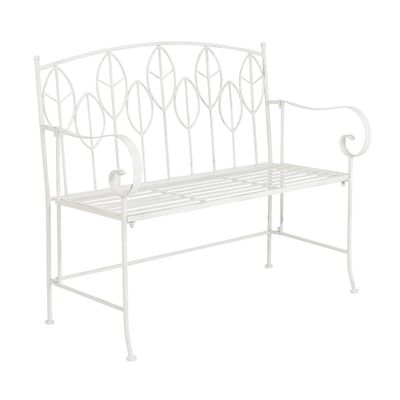 Antique White Leaf Design Rustic Metal Garden Bench