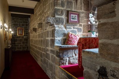 Window seat at Langley Castle Hotel, Northumberland, UK