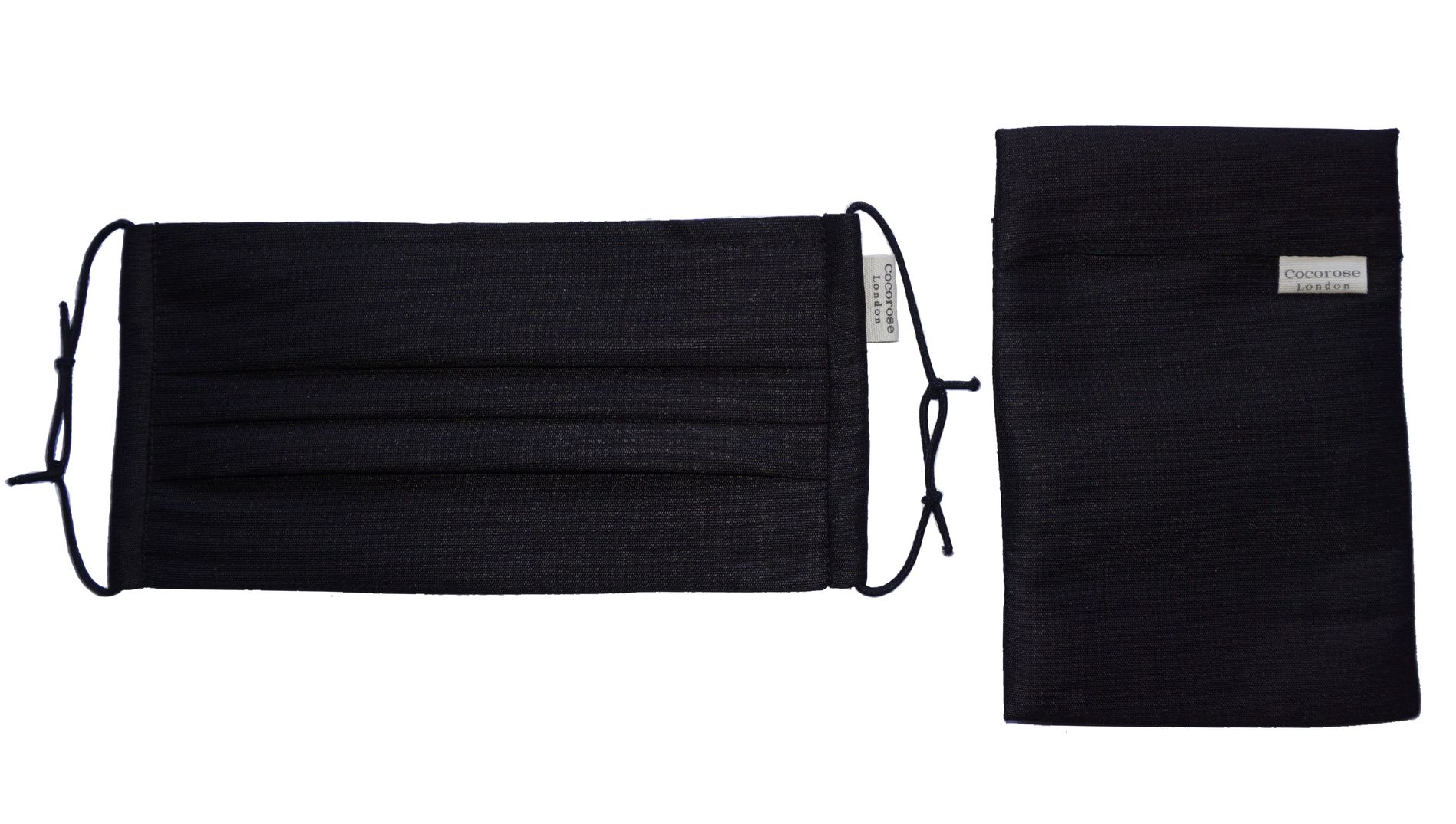 Pleated plain black silk face mask from Cocorose London