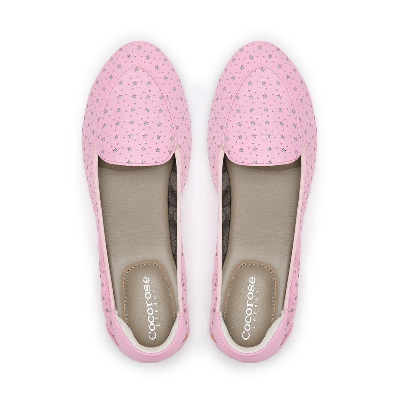 Clapham Pink Leather Loafers with Silver Stars