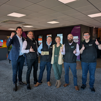 Left to right - Mark Atkinson, Nigel Church (CEO), Tom Henson (MD) and the Emerge Digital team at the Gloucestershire Growth Forum, Kingsholm Stadium