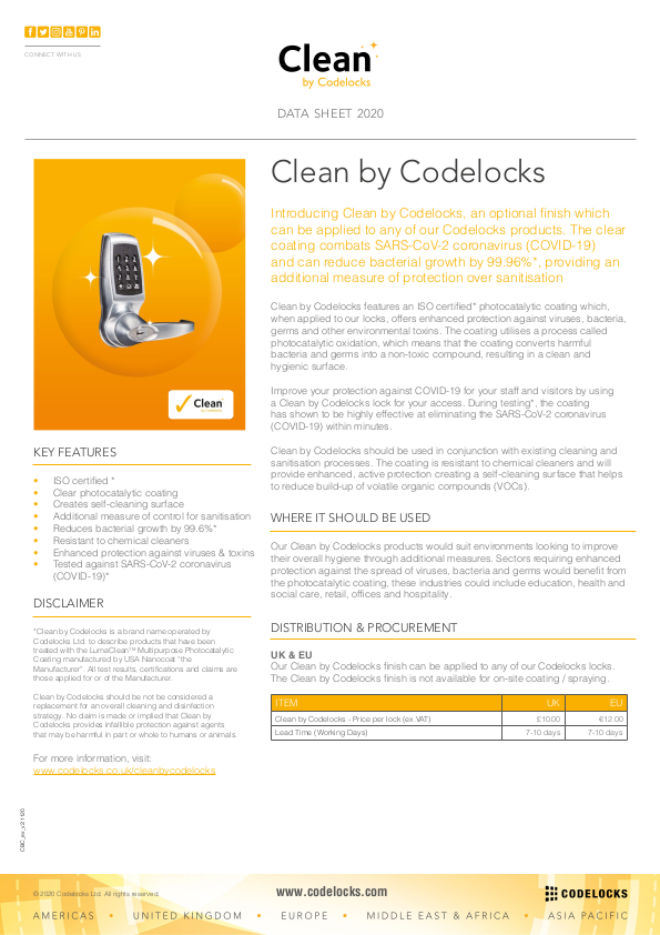 6. Clean by Codelocks DataSheet (External) 1120.pdf