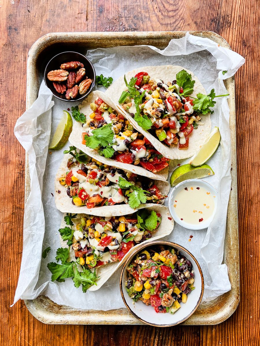 Quick & Easy Tacos With Toasted Pecans & Tahini Drizzle 