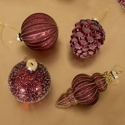 12 Piece Burgundy Glass Bauble Collection