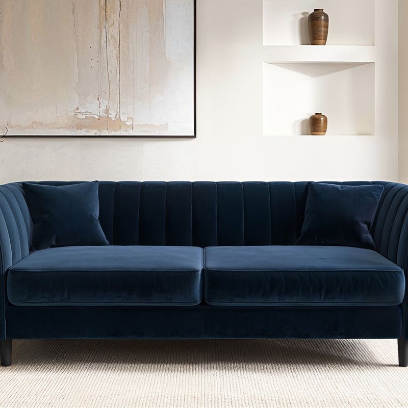 Solace+Co Remi 3 Seater Mid Century Navy Velvet Sofa 