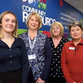 (L-R) Emily Myatt, social value coordinator for McPhillips, Sue Chalk, head of service health and wellbeing at Community Resource, Val Hardy, McPhillips company secretary, and Sonia Roberts, Shropshire Community Foundation trustee.jpg