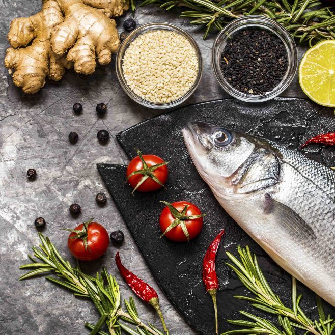 Sea bass, ready to be cooked in a Valoriani wood-fired oven.