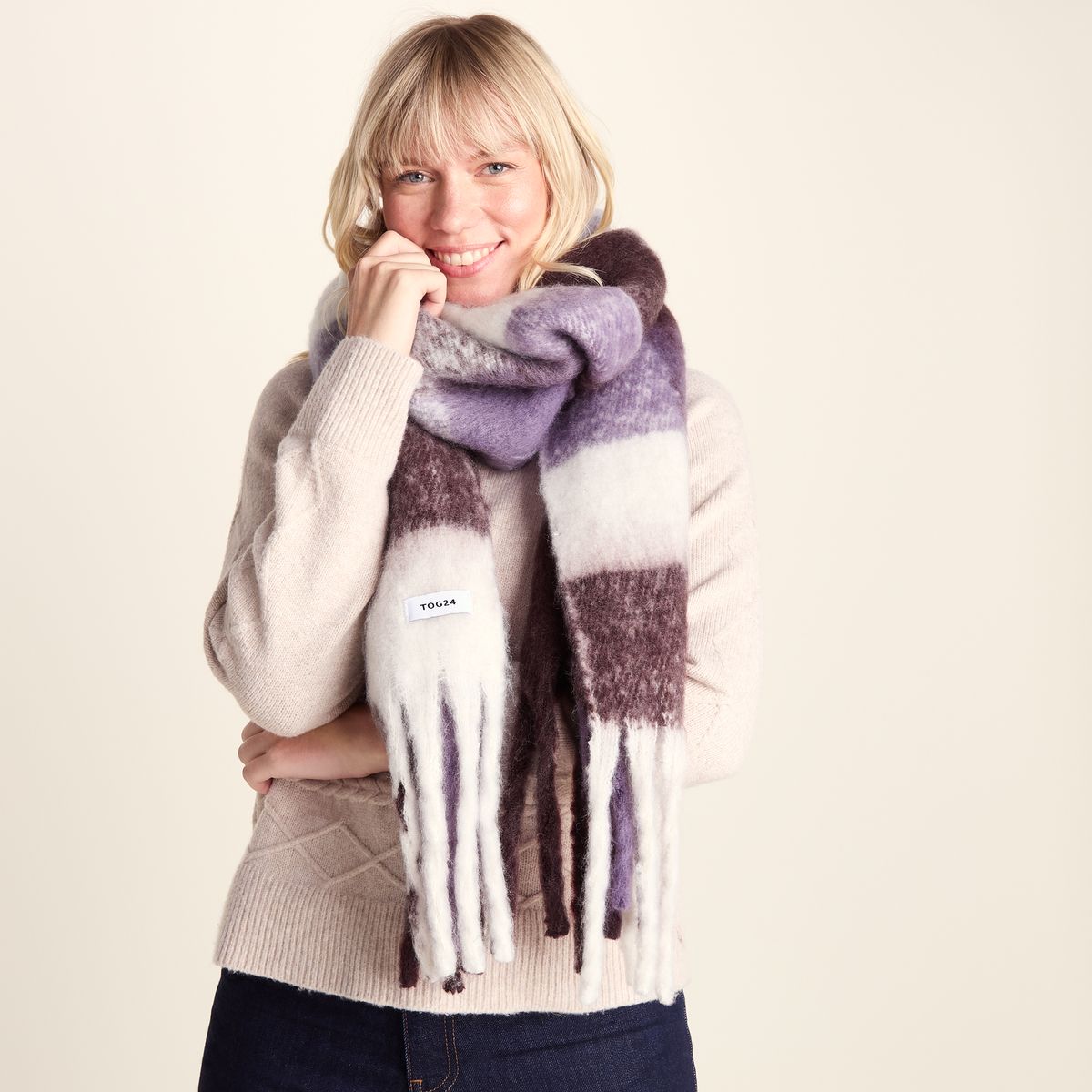 Freda Heavyweight Brushed Checked Blanket Scarf - Huckleberry Check
