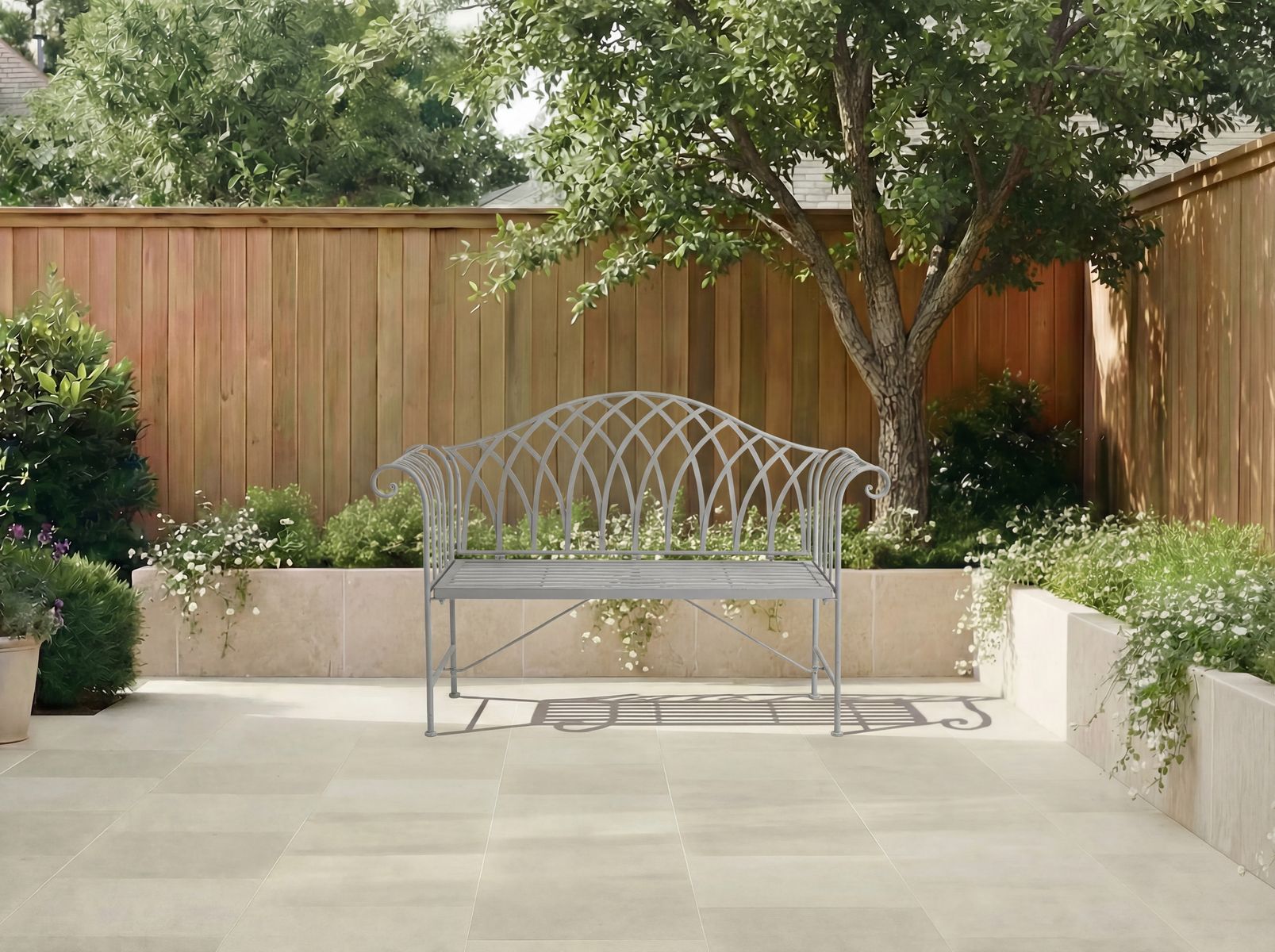 Grey Decorative Rustic Metal Garden Bench