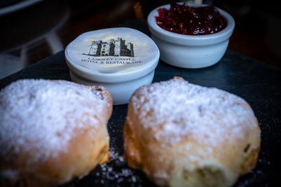 Jam and scones at Langley Castle Hotel, Northumberland