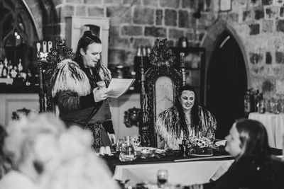 Bride and groom at Langley Castle Viking wedding