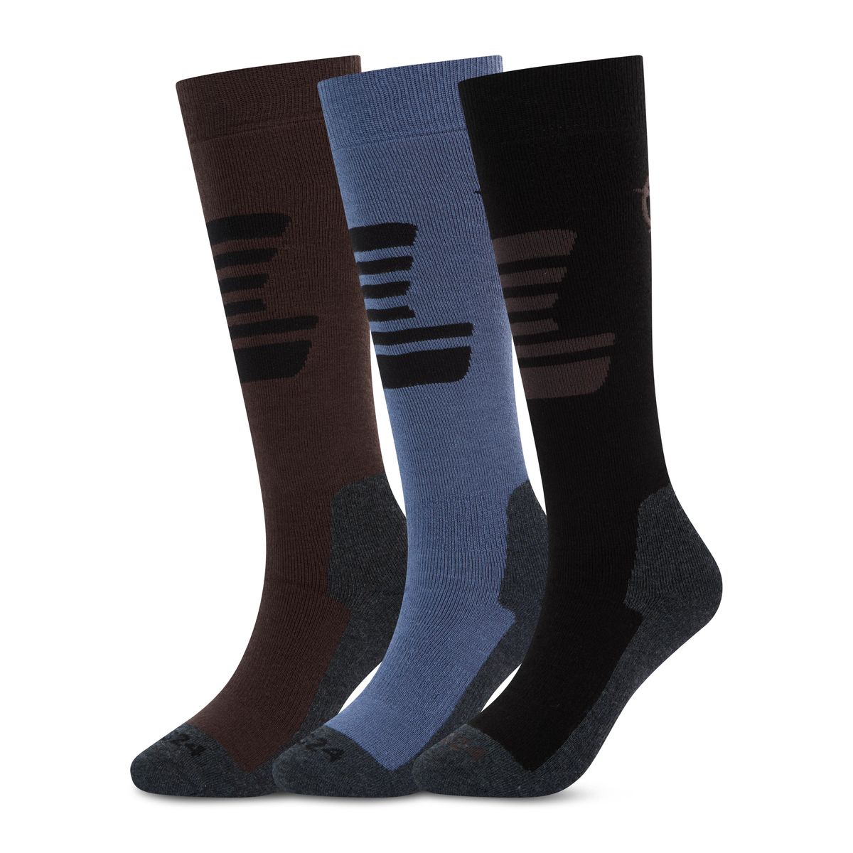 Glenshee Mens 3 Pack Technical Ski Socks - Black/Chocolate Brown/Smokey Blue