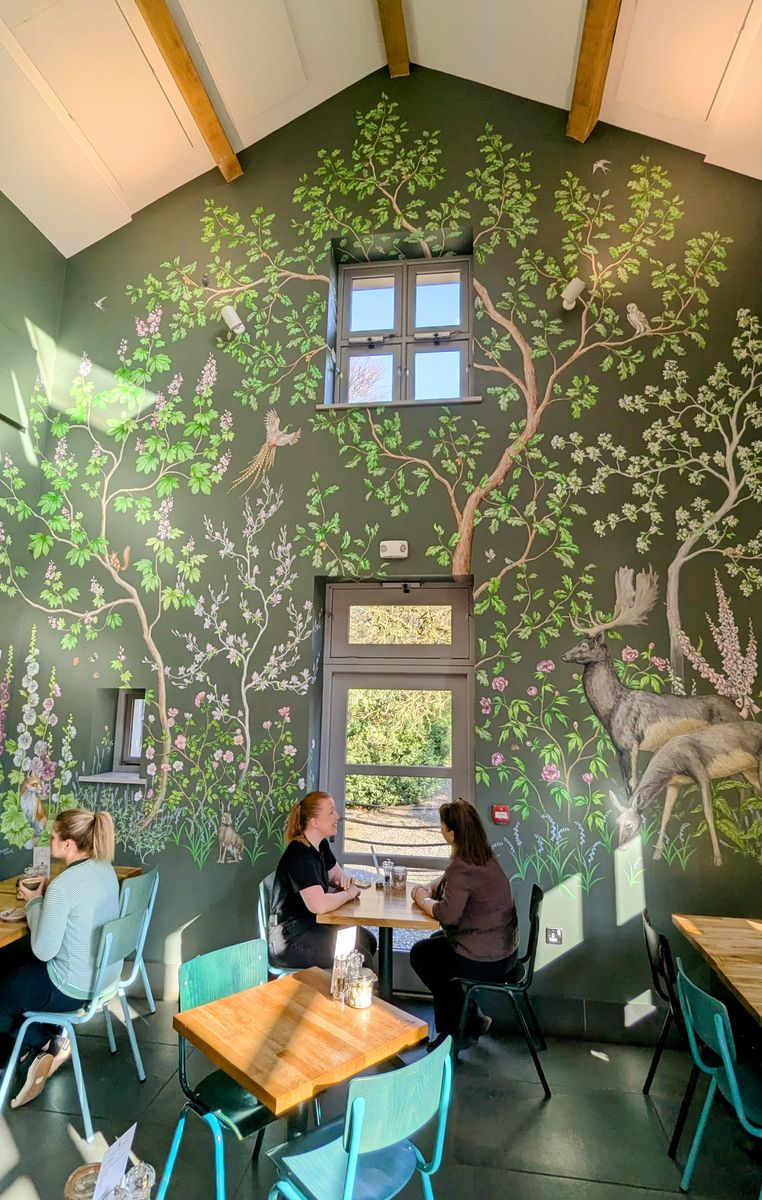 The Freddie Whimsett mural in Levens Kitchen, at Levens Hall and Gardens, the South Lakes, Cumbria.