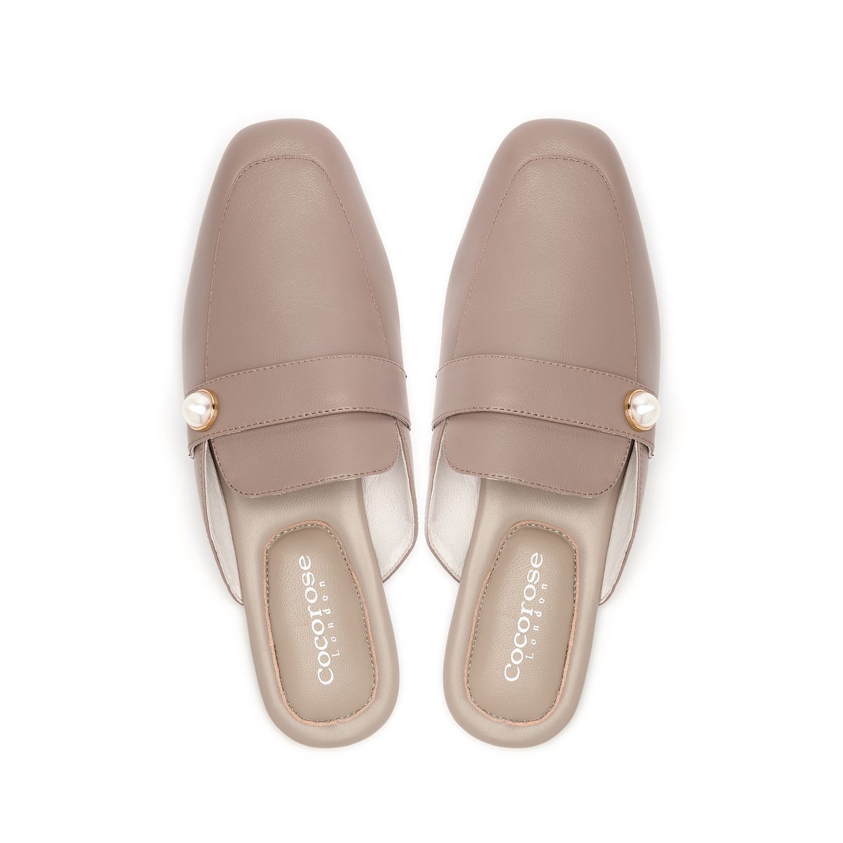 Highgate Dusky Pink Leather Mules with Pearl Buckle from Cocorose London