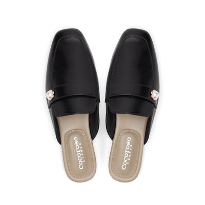 Highgate Black Leather Mules with Pearl from Cocorose London