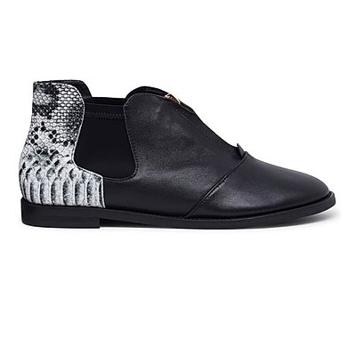 Hampstead Black and Grey Snakeprint Leather Ankle Boots from Cocorose London