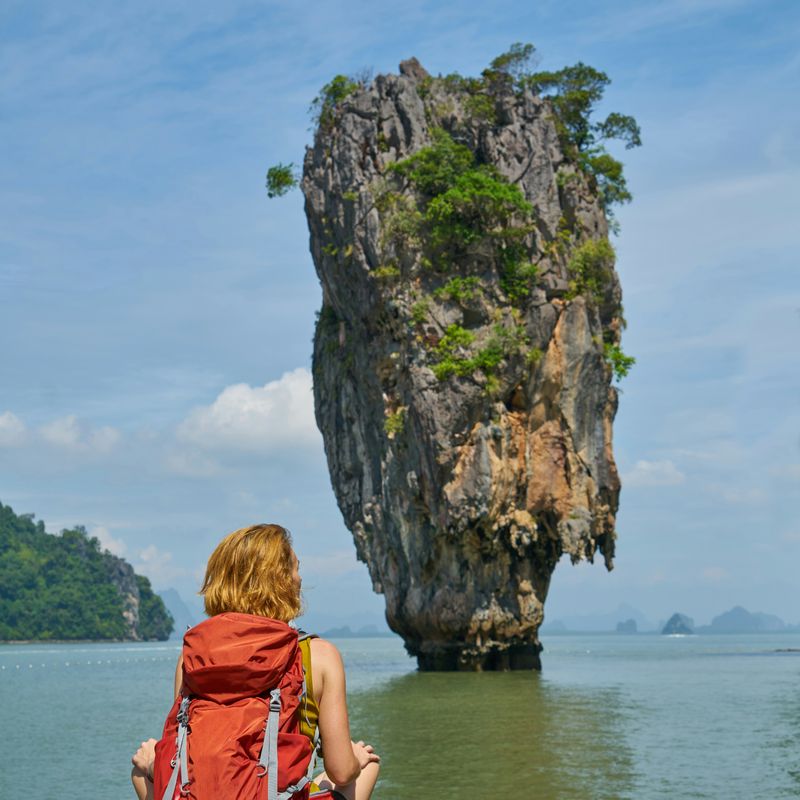 Backpacker in a James Bond location in Thailand, Asia.