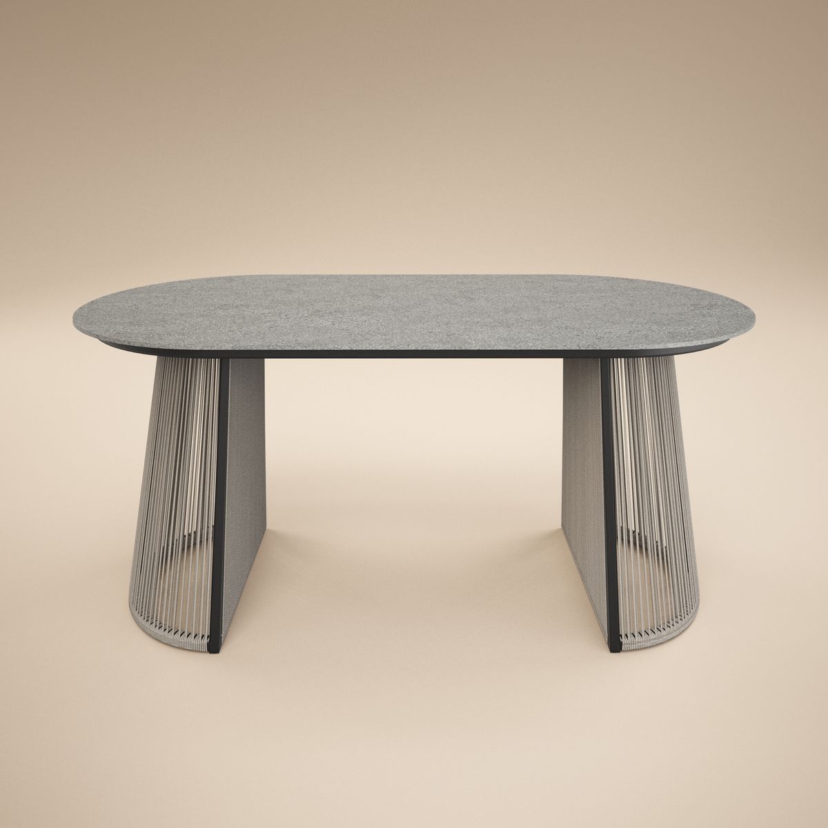 SOLACE+CO Hana Oval Garden Dining Table Grey with Lynden Chairs Set of 4 Dark Brown