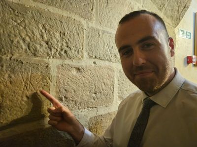 Witch marks at Langley Castle Hotel, Northumberland, as pointed out by Assistant F&B Manager, Daniel Watson