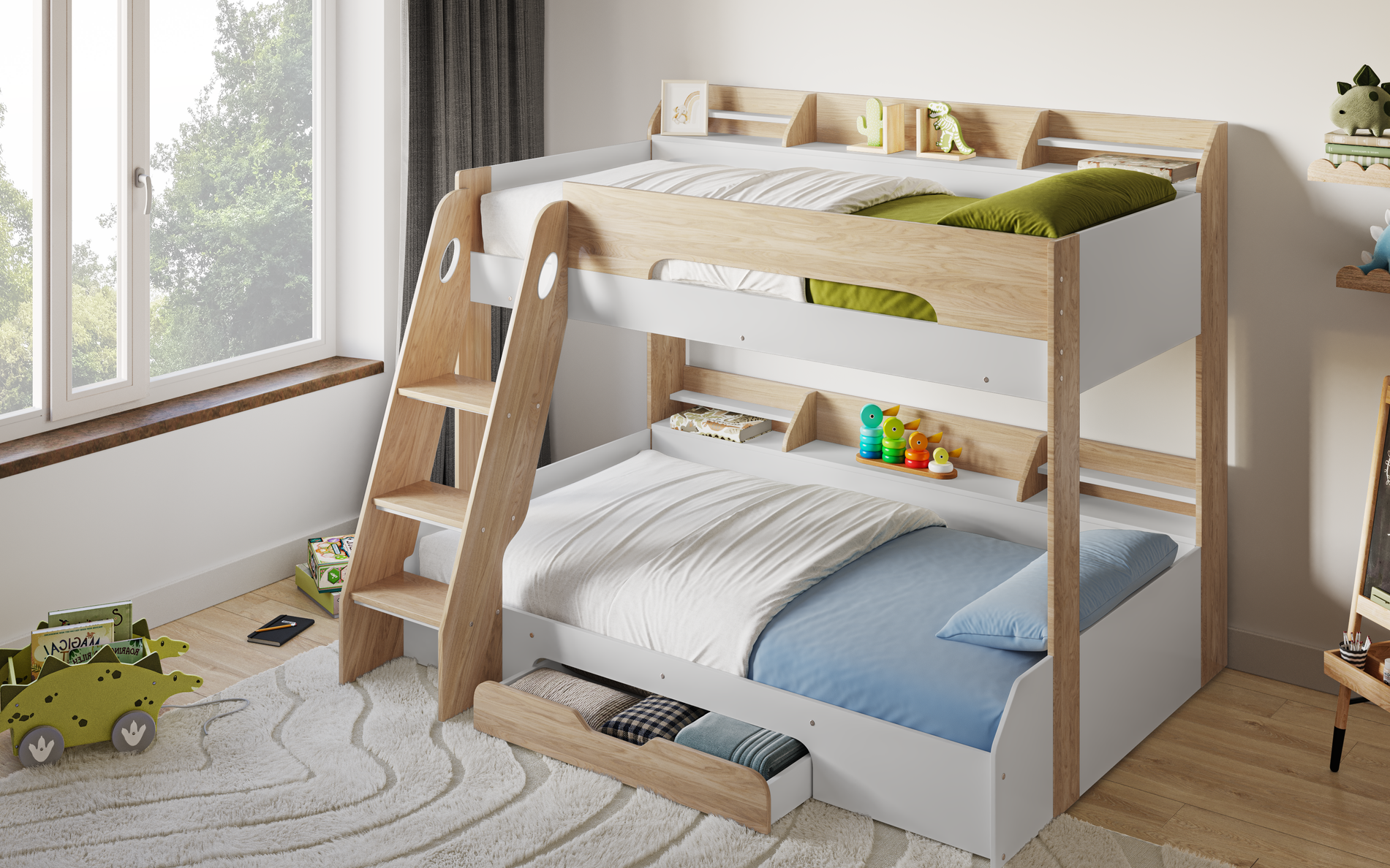 Flair Flick Triple Storage Bunk Bed White & Oak