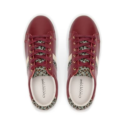 Hoxton Burgundy with Grey Leopard Print Leather Trainers from Cocorose London