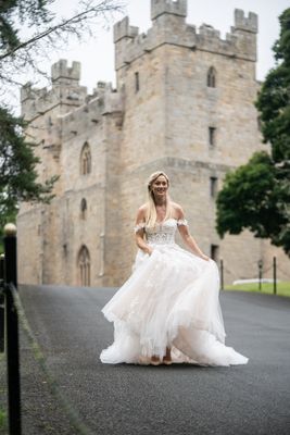 Bride at Langley Castle Hotel, Northumberland, where Bubble Weddings were launched in 2020.