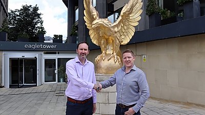 Red Maple Technologies and Emerge Digital outside Eagle Tower Cheltenham