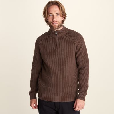 Glen Mens Chunky Knitted Zip Neck Jumper - Chestnut Brown