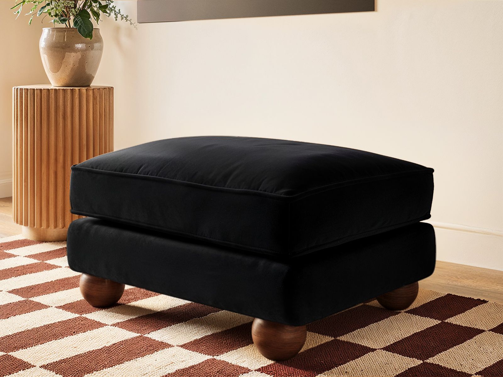 Solace+Co Addison Footstool - Black Velvet