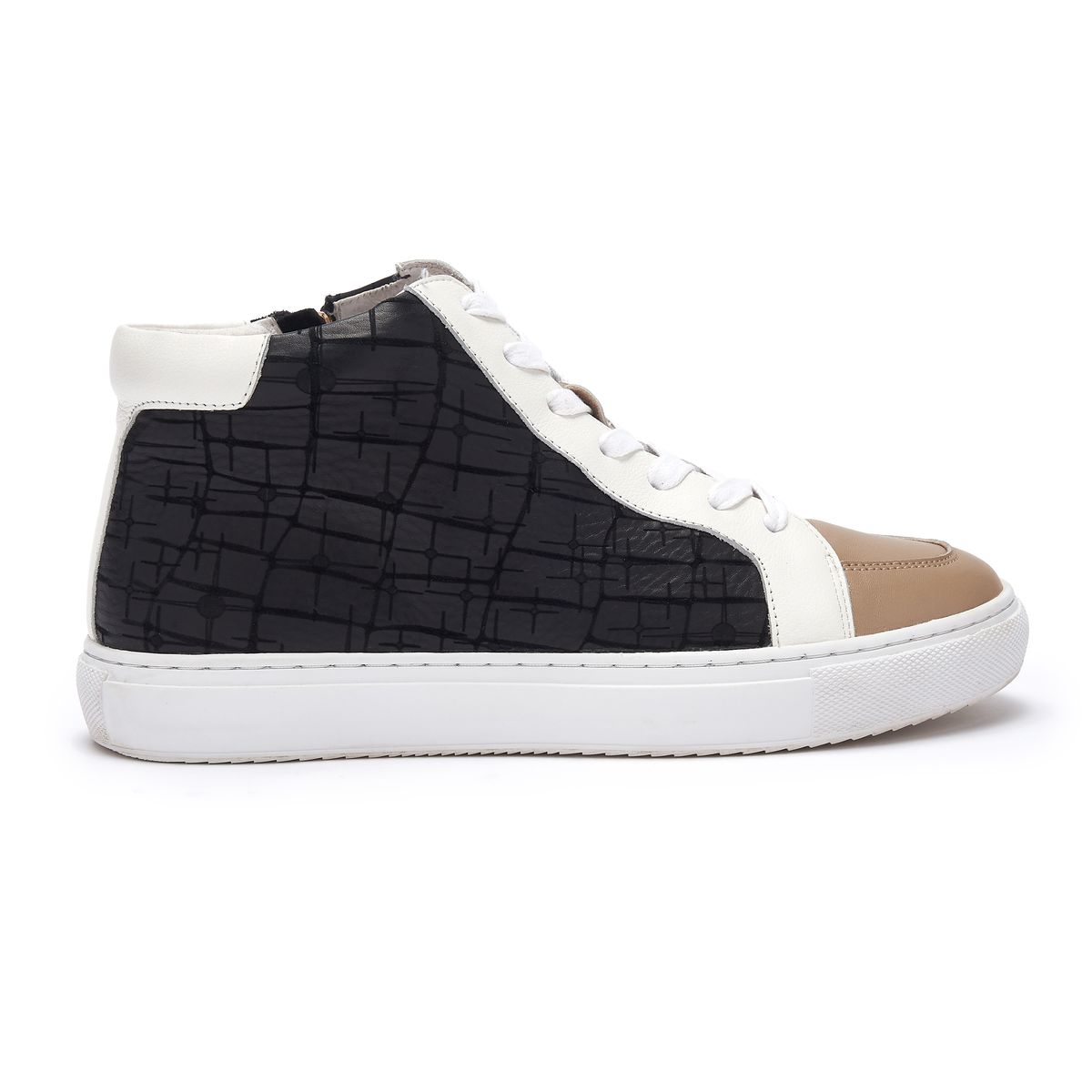 Finsbury Black and Camel High-Top Trainer with Zip from Cocorose London