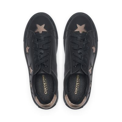 Hoxton black leather trainers with pewter stars, from Cocorose London