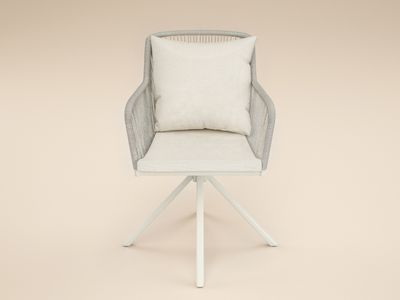 SOLACE+CO Hana Side Table White & Juno Swivel Chairs Beige Rattan