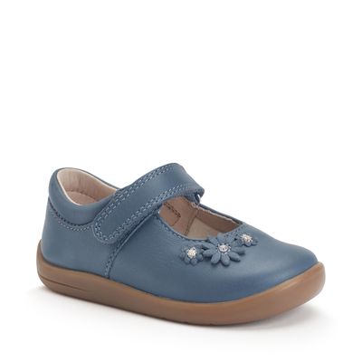 Fairy Tale Denim blue leather girls rip-tape first walking shoes