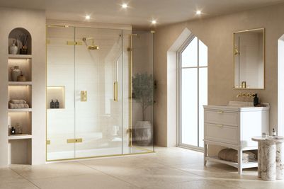 ARYSTO Ten Hinge Door & 2 Inline Panels with Side Panel in Brushed Brass