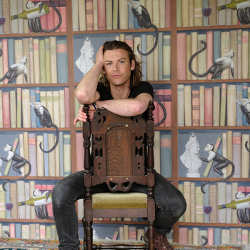 Freddie Wimsett - the artist behind a stunning nature-themed mural inside Levens Kitchen at Levens Hall and Gardens, in the South Lakes,  Cumbria.