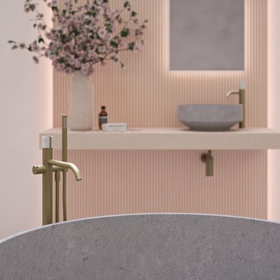 Floor Mounted Bath Mixer in Warm Brass