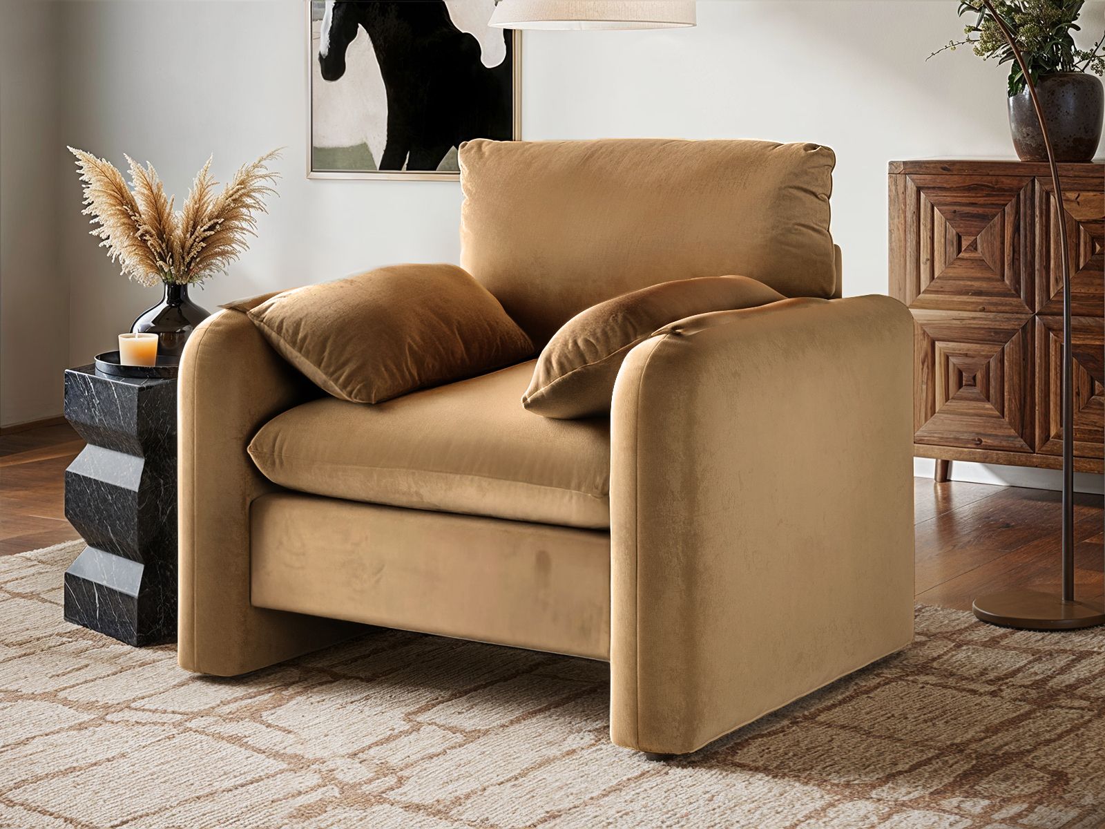 Solace+Co Wren Sand Velvet Accent Chair